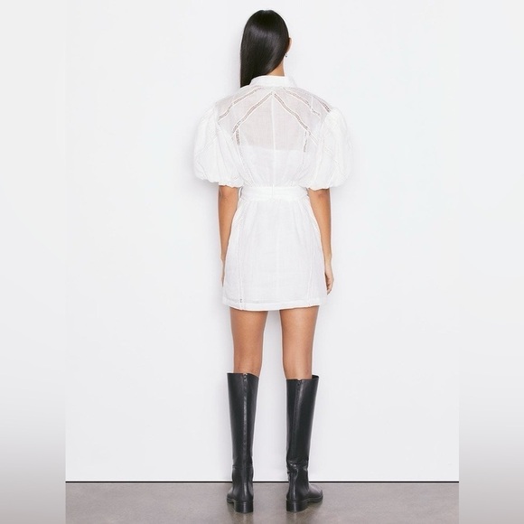 FRAME White Inset Lace Puff Sleeve Mini Dress M - Picture 2 of 8